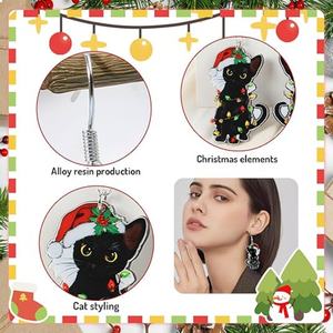 New Retro Style Acrylic Reversible Earrings Cute Black <b>Cat</b> Stud Pendant Party Halloween Plastic Reversible Halloween <b>Socks</b> - Product Image 6