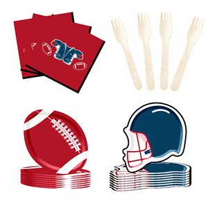DAMAI New Customized Disposable <b>Red</b> and Blue Rugby <b>Paper</b> Plate Cup Napkin Sport Themed Birthday Party Supply - Product Image 3