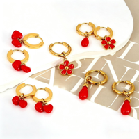Pendientes de Aro con Forma de Corazón Rojo Personalizados, Pendientes de Acero Inoxidable con Baño de Oro de 18K, Pendientes de Esmalte Mini para Niños