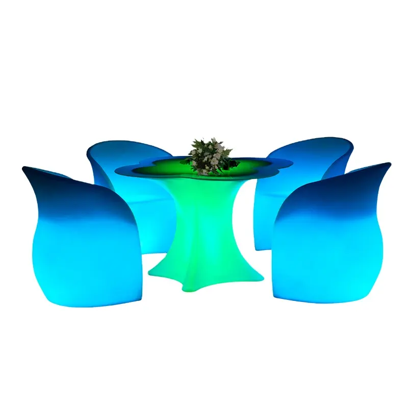 사용자 정의 크기 다채로운 LED 의자와 소파 빛나는 바 테이블 정원 장식