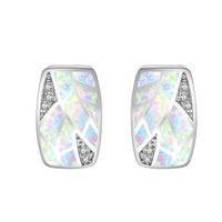 Boucles d'oreilles clous géométriques en mosaïque d'opale - Opale de feu bleue et design avec accents en CZ |   Bijoux minimalistes élégants en gros pour cadeaux