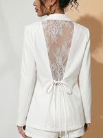 Blazer élégant pour femme en dentelle transparente avec lien à nouer à la taille, coupe ajustée, veste de costume décontractée pour le bureau, hauts formels tendance