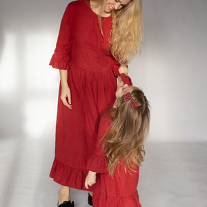 Personalizable Primavera 100% Lino Madre E Hija Vestido Manga Larga Extra Largo Padre E Hijo Vestido Conjunto - Product Image 2