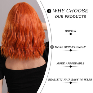 Perruque courte bouclée ondulée en gingembre et orange pour femme avec frange, longueur aux épaules, synthétique, colorée, pour Halloween, cosplay, <span class=keywords><strong>cheveux</strong></span> couleur cuivre - Product Image 5