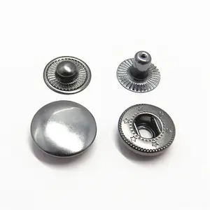 Toptan 15mm Metal düğme paslanmaz çelik jack coat için 4 parçaları metal bahar Snap düğmesi