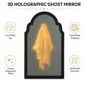 Halloween LED Ghost <b>Mirror</b> Wavy Wooden <b>Hanging</b> <b>Mirror</b> Arched Frame Wall Mounted Home Shop Decoration - Product Image 6