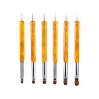 Lot de 6 stylos de manucure de luxe personnalisés à double tête, manche ambre jaune, poils en nylon faciles à nettoyer, pour détails fins