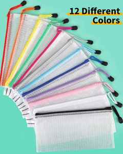 Pochette en PVC écologique pour étudiants, avec fermeture éclair en maille, pochettes en plastique pour dossiers avec cordon, fournitures de bureau - Product Image 3