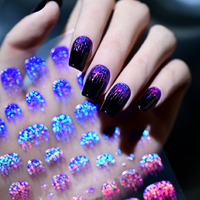 1 autocollant 5D holographique scintillant effet feux d'artifice pour ongles, motif cascade réfléchissant, adhésif pour manucure française