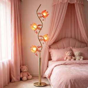 Lampe sur pied en verre haut de gamme avec base E26, en fer, pour salon, éclairage d'ambiance luxueux - Product Image 1