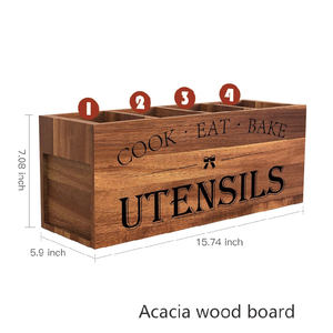 Porte-ustensiles rectangulaire en bois d'acacia laqué pour <span class=keywords><strong>cuisine</strong></span> de style campagnard, avec 4 compartiments et design réglable - Product Image 3