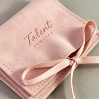 Pochette à bijoux en suède rose personnalisable avec logo, étui de voyage pliable en microfibre avec nœud en ruban pour l'affichage de bagues, colliers et boucles d'oreilles, vente en gros