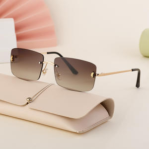 Nouvelles lunettes de soleil sans monture unisexes, petites lunettes carrées en PC, protection UV400, monture en métal noir et plastique DG-98236-C - Product Image 4