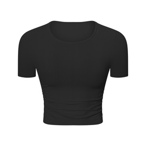 Para elegante cuello Simple mujer camiseta para correr personalizada ligera transpirable secado rápido mantener caliente gimnasio Yoga desgaste - Product Image 2