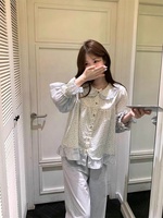 Vente chaude Pyjama de style coréen Automne Nouveau produit Coton Doux à carreaux Col imprimé Chemise de nuit ample Vêtements de nuit pour femmes