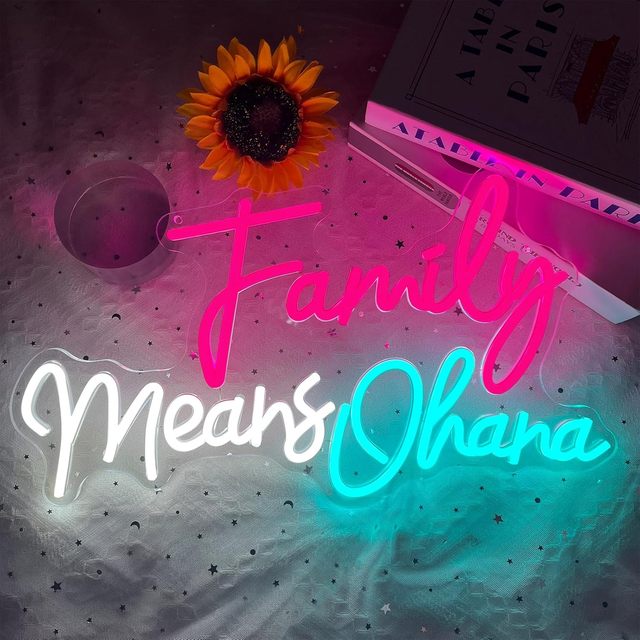 Family Means Ohana Neon Sign, Dimmable Family Led Neon Light for Wall Decor, USB Powered Ohana Neon Light up Sign