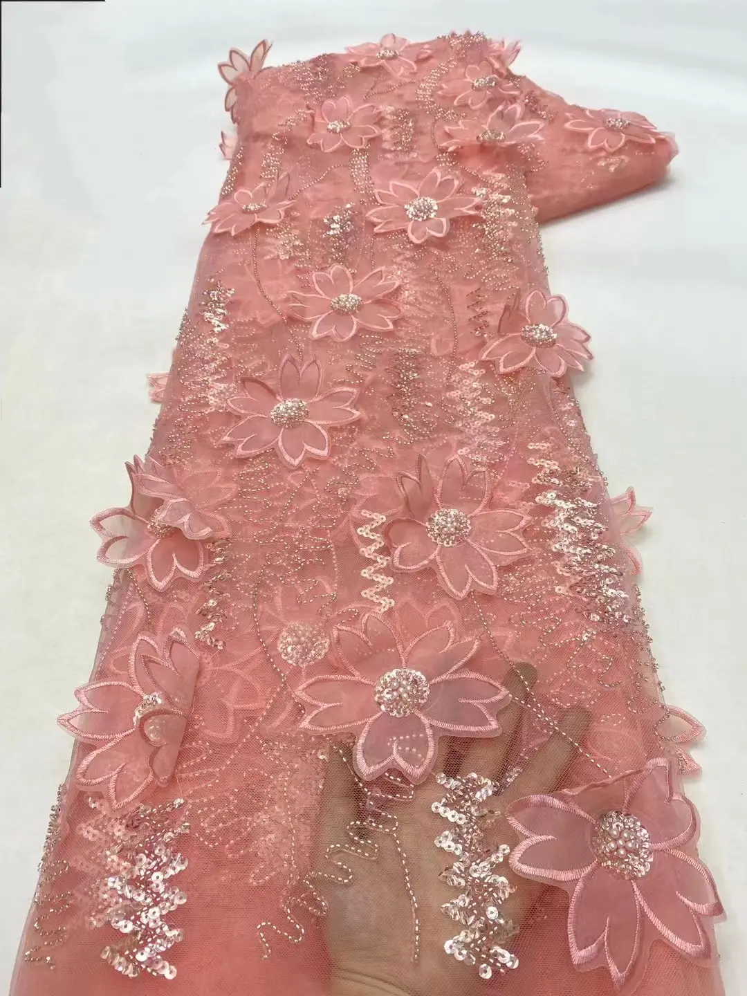 Gaun pengantin pernikahan renda Tulle Prancis mewah untuk pesta diskon besar kain renda renda bunga 3D Prancis untuk pesta