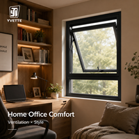 Ventana Abatible de Aluminio con Rotura de Puente Térmico, Hermética, de Doble Vidrio Aislante, Diseño Moderno para Sala de Estar, Marca YVETTE