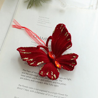 Ensemble d'ornements de Noël en velours rouge 8,5 cm, décorations floquées pour sapin de Noël, nœuds, papillons, rennes, clochettes, bonbons, boules suspendues, cadeaux