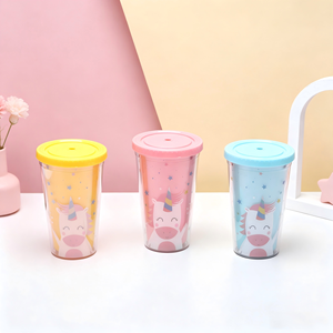 Double Wall PS <b>Plastic</b> <b>Straw</b> Tumbler 16oz reusable cup for cold <b>drink</b> and coffee Shatterproof Insulated <b>Plastic</b> Cup - Product Image 2