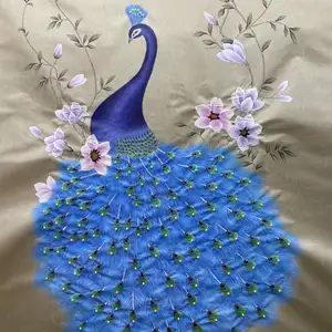Papier peint chinois peint à la main avec queue de paon, tapisserie brodée en soie véritable pour décoration de maison