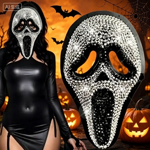 Maschera Integrale con Teschio in Strass per Cosplay - Maschera Fantasma per Costume di Halloween - Product Image 3