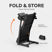 Tapis roulant pliable avec guidon réglable en hauteur sur 5 niveaux, console LED et touches rapides pour la vitesse et l'inclinaison