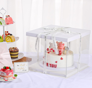 Boîtes cadeaux rondes en matériaux recyclés transparents pour le transport et la présentation de gâteaux de boulangerie, respectueuses de l'environnement, pour les anniversaires, les mariages et les fêtes - Product Image 3