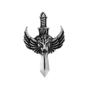 Alla moda Hip-hop alla moda ciondolo con ala volante stile gotico <span class=keywords><strong>testa</strong></span> di leone con ala trasversale in acciaio inox ciondolo gioielli - Product Image 1