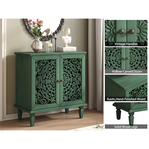 <b>Vintage</b> Hollow Carved Accent Cabinet 2 Door Display Storage Sideboard Symmetrical Floral Design Adjustable Shelf - Product Image 5