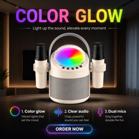 EVINYEP Portabel untuk Mesin Karaoke 15W Speaker Mini Bass Dalam 2 Mikrofon Nirkabel Lampu Pesta LED 5 Efek Suara