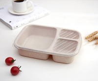 Boîte à lunch bento en plastique à 3 compartiments, compatible micro-ondes et lave-vaisselle, en paille de blé, pour la préparation des repas et le stockage des aliments, emballage alimentaire