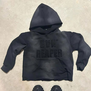 Individuelle Bekleidungsherstellung: Acid-Wash Distressed Trainingsanzug mit Besticktem Aufnäher, Ausgestellte Jogginghose und Cropped-Hoodie-Sets - Product Image 1