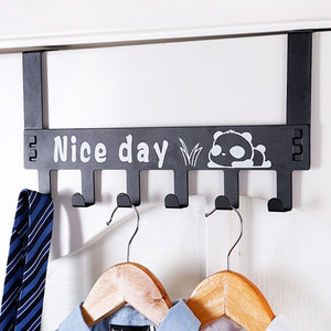 Cartoon <b>panda</b> 6-piece door hook, coat and hat storage hook, traceless, door-back style, nail-free, heavy-duty iron hook - Product Image 1