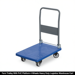 Chariot Fervi avec plateforme en PVC, 4 roues, chariot de manutention robuste pour entrepôt - Product Image 2