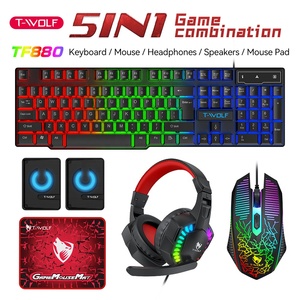 T-WOLF TF880 5IN1 Wired <strong>Gaming</strong> <strong>Keyboard</strong> <strong>Mouse</strong> Mousepad Headset Headphones Speaker Combos Set 104 Keys <strong>Gaming</strong> <strong>Keyboard</strong> Set for Pc - Product Image 2