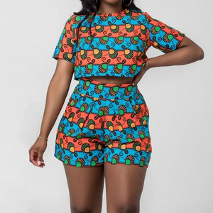 2019 Africaine Short femme Costume <span class=keywords><strong>2</strong></span> Pièces Vêtements Ensemble 100% coton africain cire imprime tissu - Product Image 4