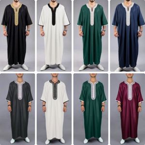 Mode masculine du Moyen-Orient, Dubaï, Arabie, <span class=keywords><strong>Maroc</strong></span>, Islam, Musulman, robe Juba à manches courtes, broderie, couleur unie - Product Image 1