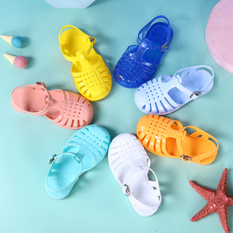 Roman Children's Sandals Girls Shoes Baotou Hole Solid color Jelly Kids Shoes