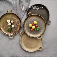 Assiette Vintage, Bol Japonais en Céramique Brut, Vaisselle Rétro de Luxe Léger à Motif Uni, Céramique Haut de Gamme pour la Maison et l'Hôtellerie