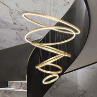 Offre Spéciale 6 Anneaux Pendentif Lumière Salon Aluminium Acrylique Doré Moderne Led Cercle Anneau Lustre