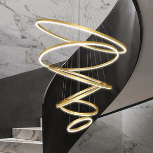 Gran oferta, 6 anillos, luz colgante, sala de estar, aluminio acrílico, dorado, moderno, Led, anillo circular, candelabro - Product Image 4