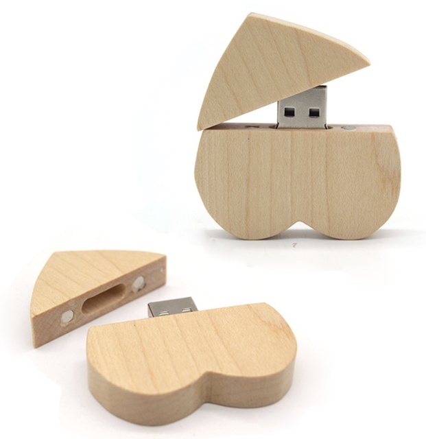 Wooden Heart Shape Usb Flash Drive with Keychain for Wedding Gift