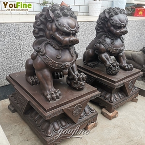 Grande statue de chien de garde chinois Fu Foo en bronze coulé grandeur nature pour la décoration extérieure de jardin, d'entrée ou de voie d'accès - Product Image 5