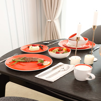 Service de table en porcelaine rouge orangé minimaliste nordique, vaisselle en céramique, bols, assiettes et plats