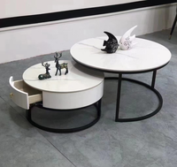 Table basse de stockage de style crème bon marché avec dessus en marbre Table basse en bois de forme ronde bon marché à prix d'usine haut de gamme