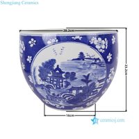 RXCS11-C Vase en porcelaine chinoise antique, motif paysage à fenêtre ouverte, bleu et blanc, motif prune glacée