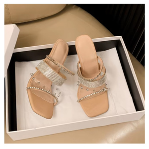 Sandales à talons hauts pour femmes 2025, avec rivets en cristal, style décontracté, talons aiguilles - Product Image 1