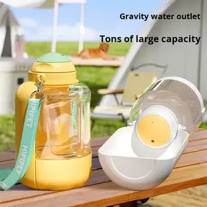 Nuevo Dispensador de Agua y Comida Portátil para Perros y Gatos Ton Ton, de Gran Capacidad, para Exteriores, con Botella Integrada y Tazón - Product Image 2