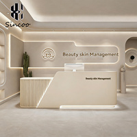 Comptoir de réception moderne pour salon de beauté avec éclairage LED, en bois durable, tailles personnalisées pour spa, salon de manucure, hôpital et école